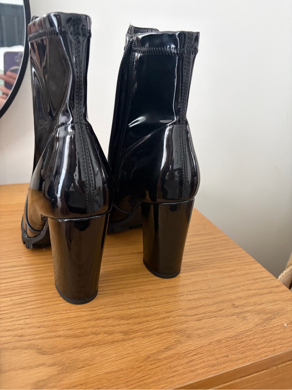 Shiny Black Patent Chunky Lug Booties - Picture 2 of 4